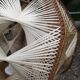 Paire de suspensions vintage en bois et pailles de rotin.