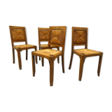 Set of 4 oak and straw chairs, 1950