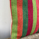 Turkish kilim cushion with stripes green red orange and blue 50x50cm
