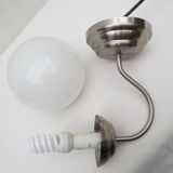 Gooseneck wall lamp, white opaline round globe