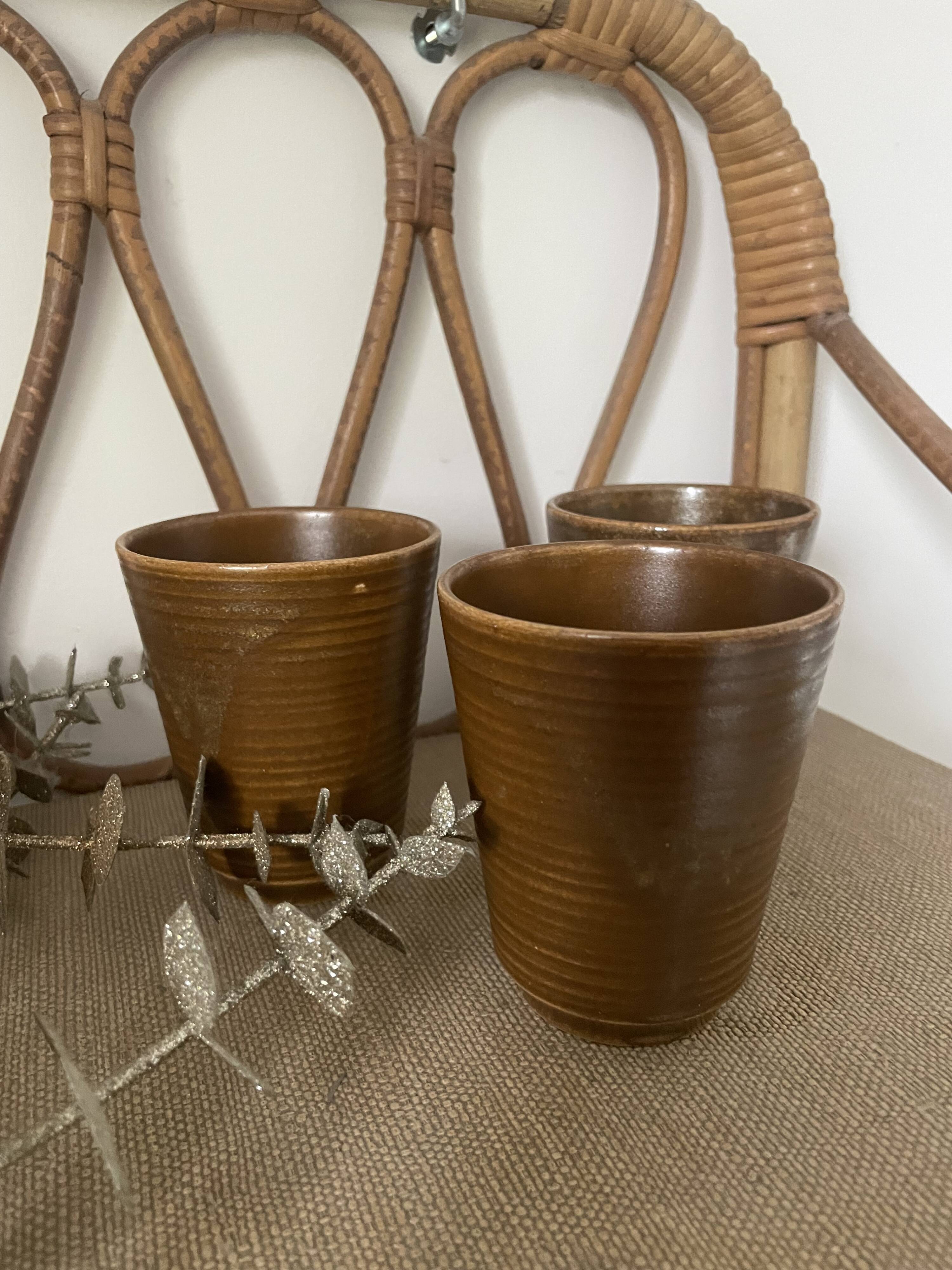 3 Digoin stoneware mugs