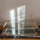 Italian coffee table Fabian, glass, plexiglass and brass, 1970-80.