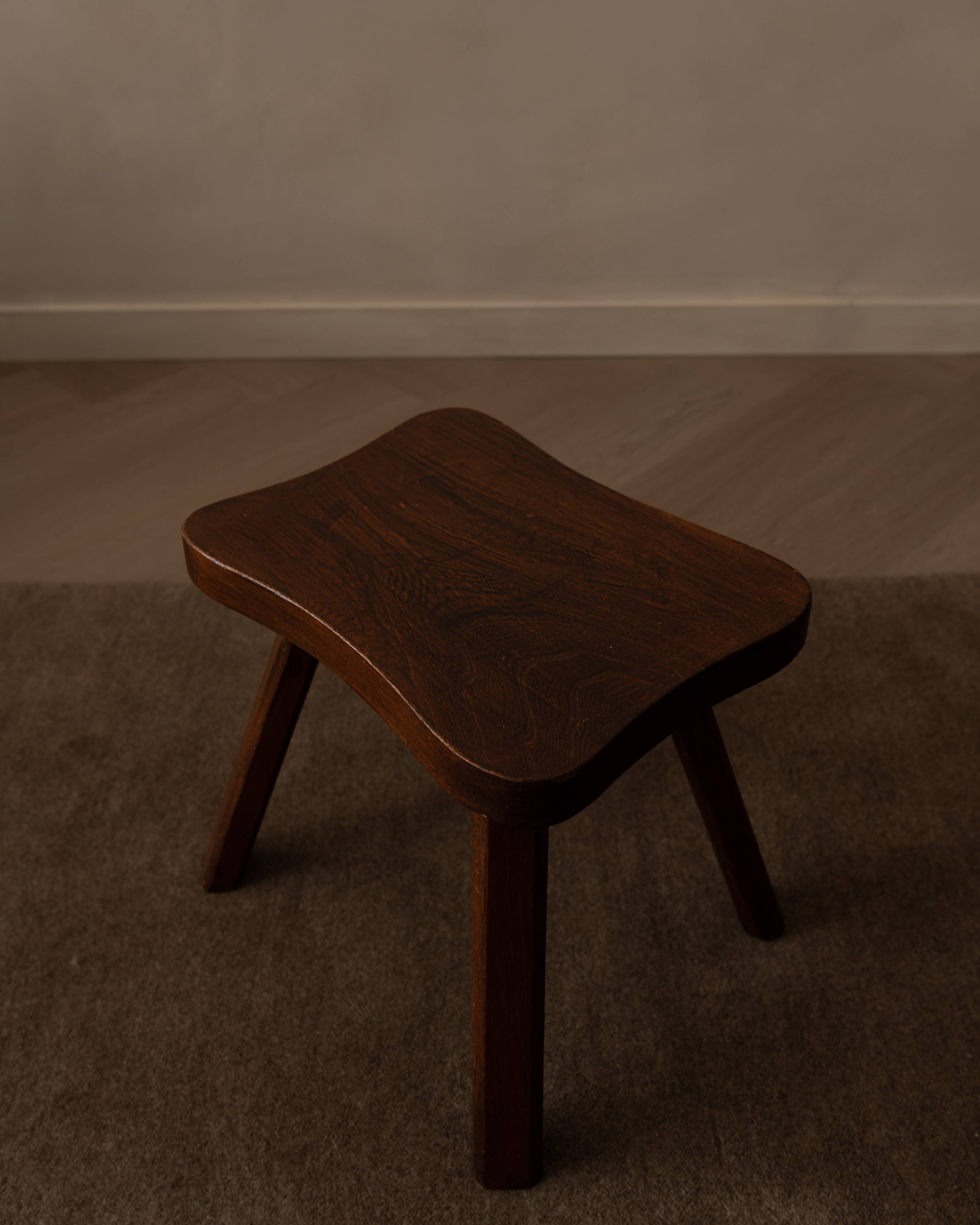 Vintage wooden wave stool · rustic low side table