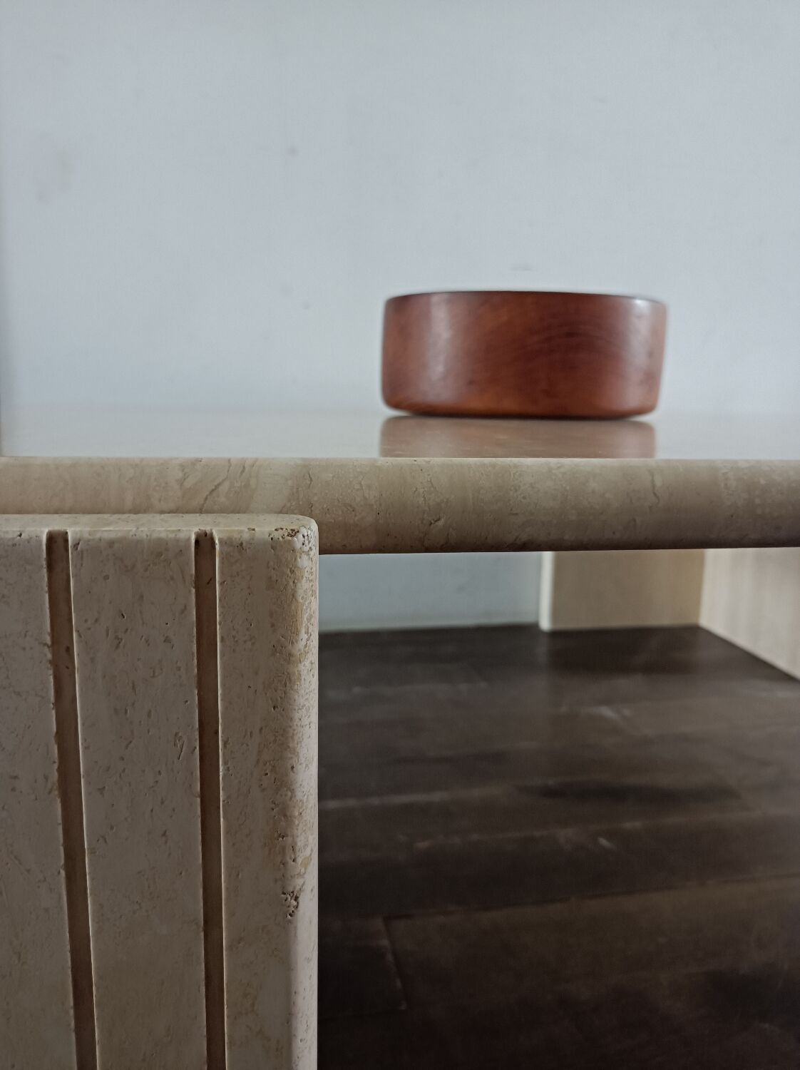 Large travertine coffee table drop shape