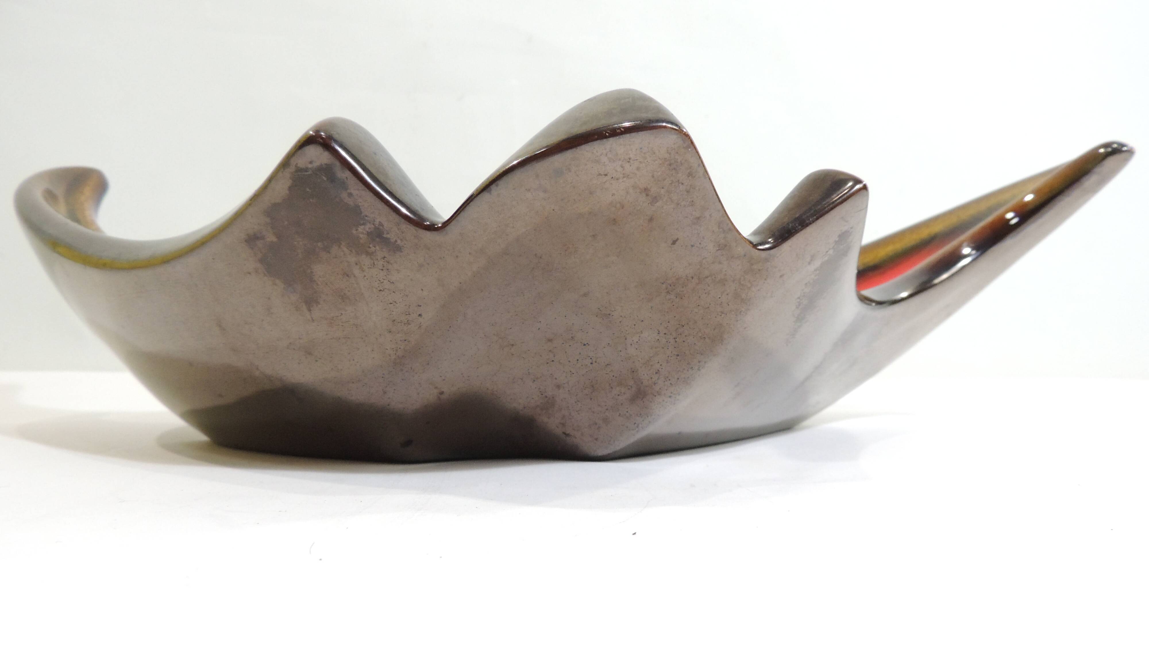 Vintage red and brown ceramic bowl – 1970s centrepiece – Design