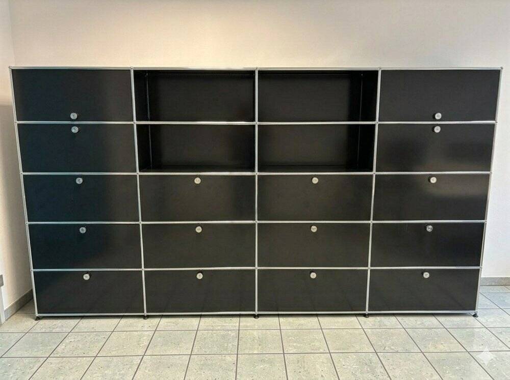 4-Module Bookcase in Chromed Metal and Blue Iron from USM Haller, 1970s