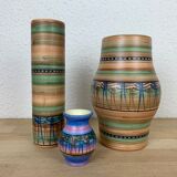 Trio vases Louis Bacculini and Michel Gorgeon, ceramics Vallauris 60s