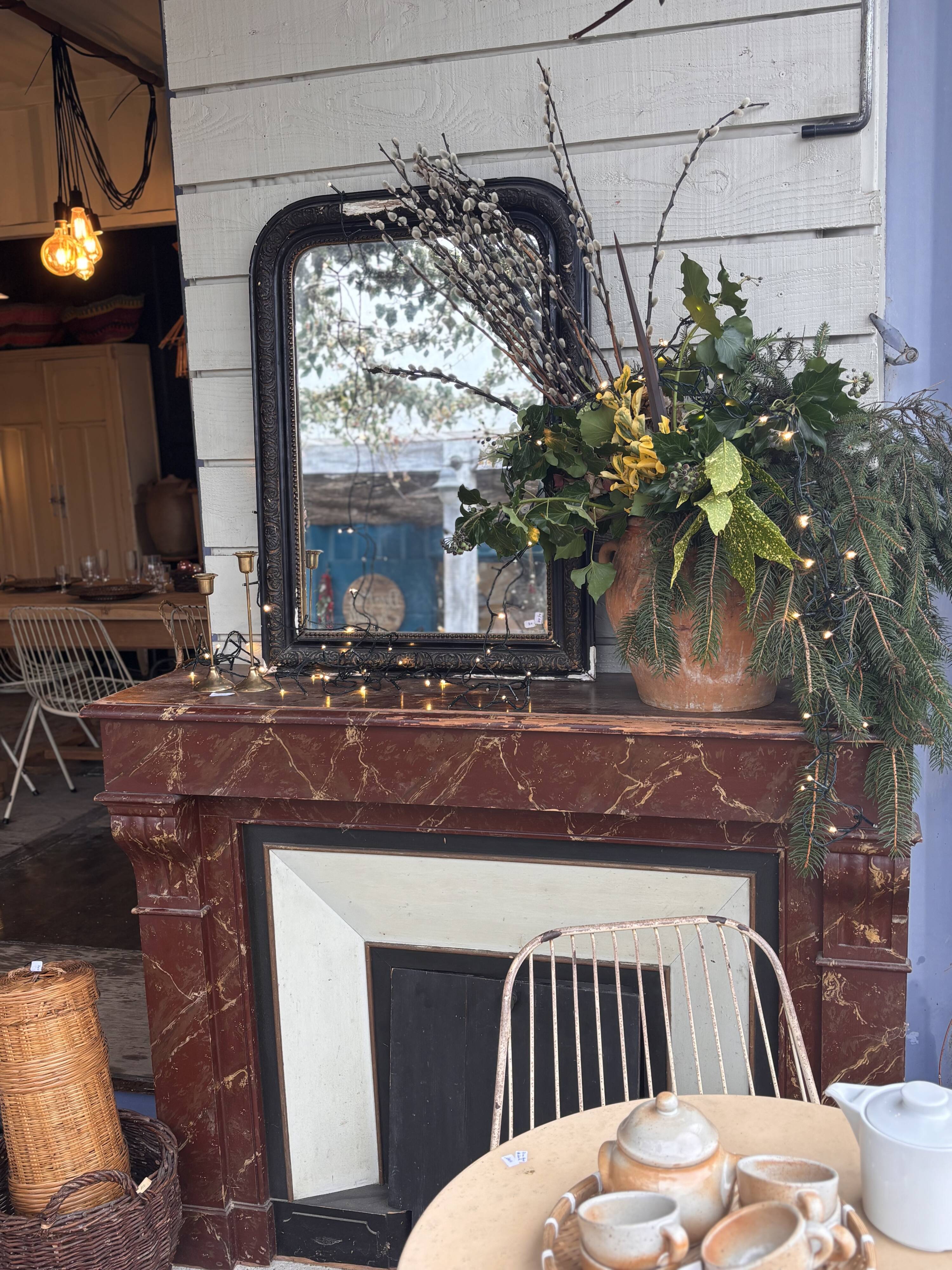 Wooden fireplace mantel imitating marble