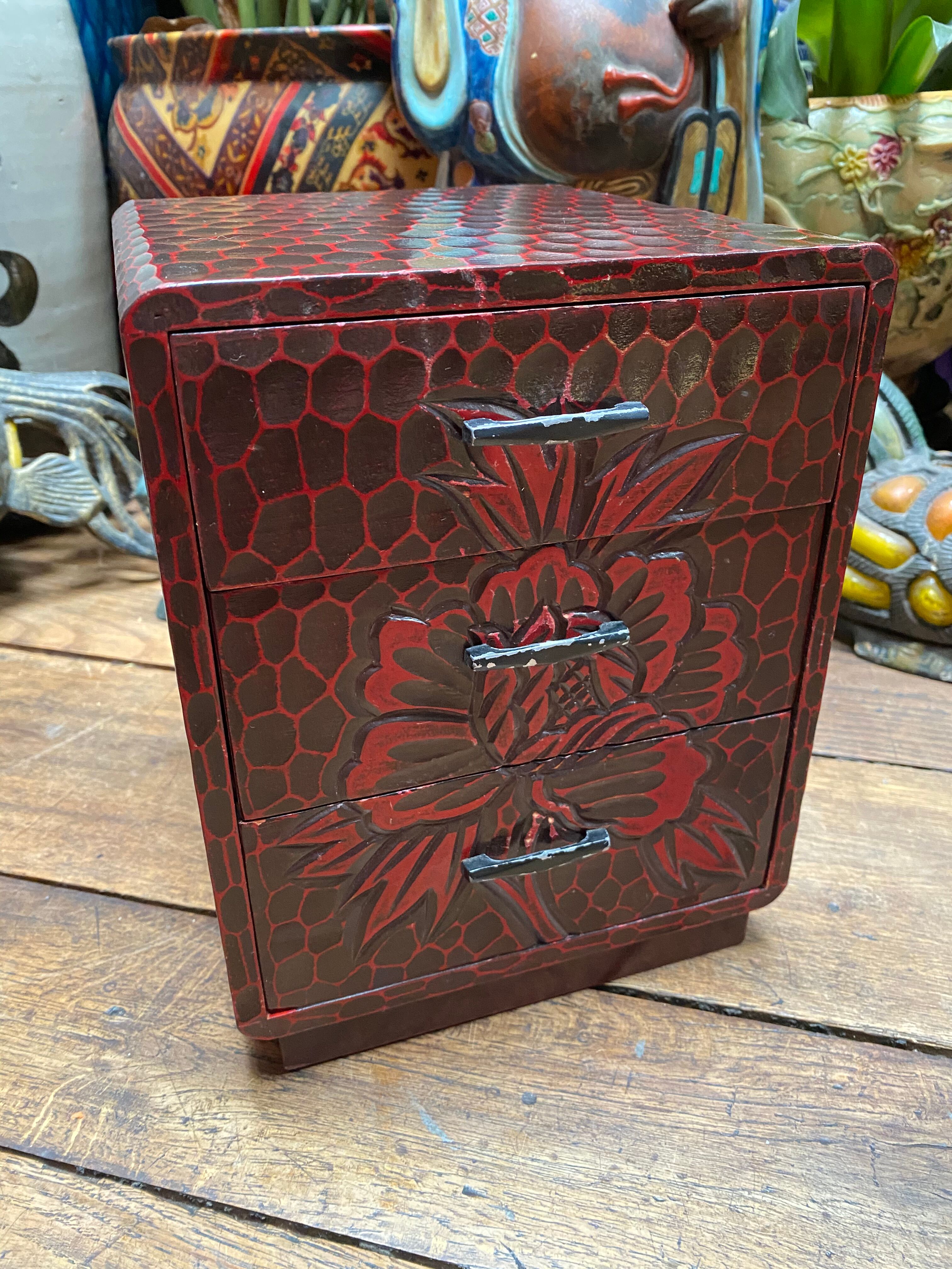 Jewelry box Box Japanese Tansu vintage carved wood