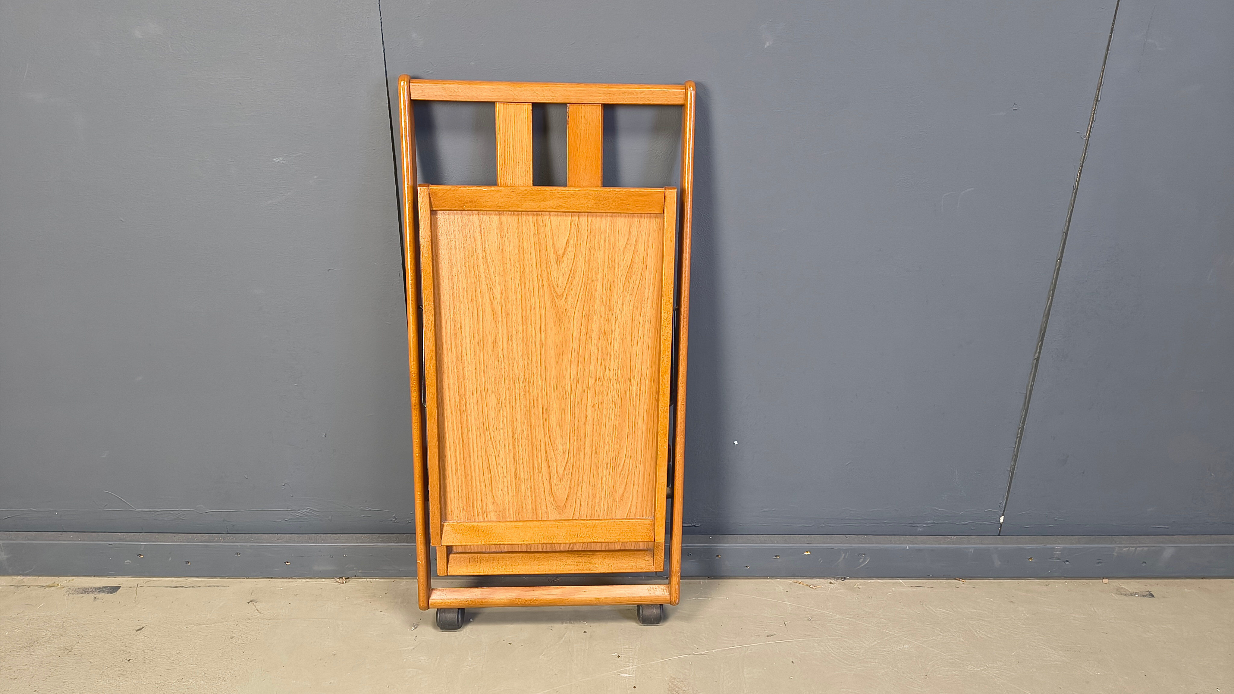 Vintage Italian foldable wooden serving cart, 1980s