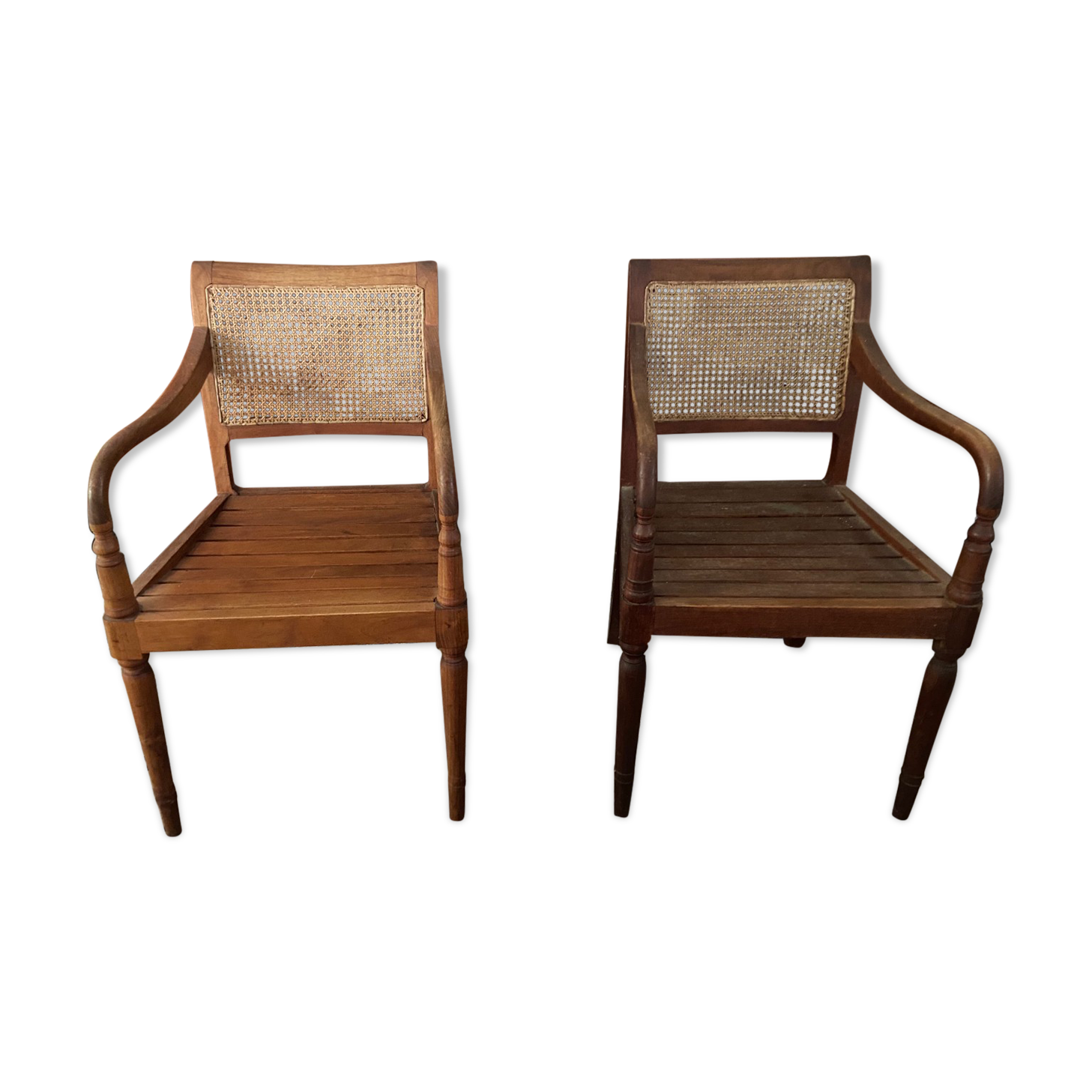 Pair of wood and cane armchairs