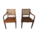 Pair of wood and cane armchairs
