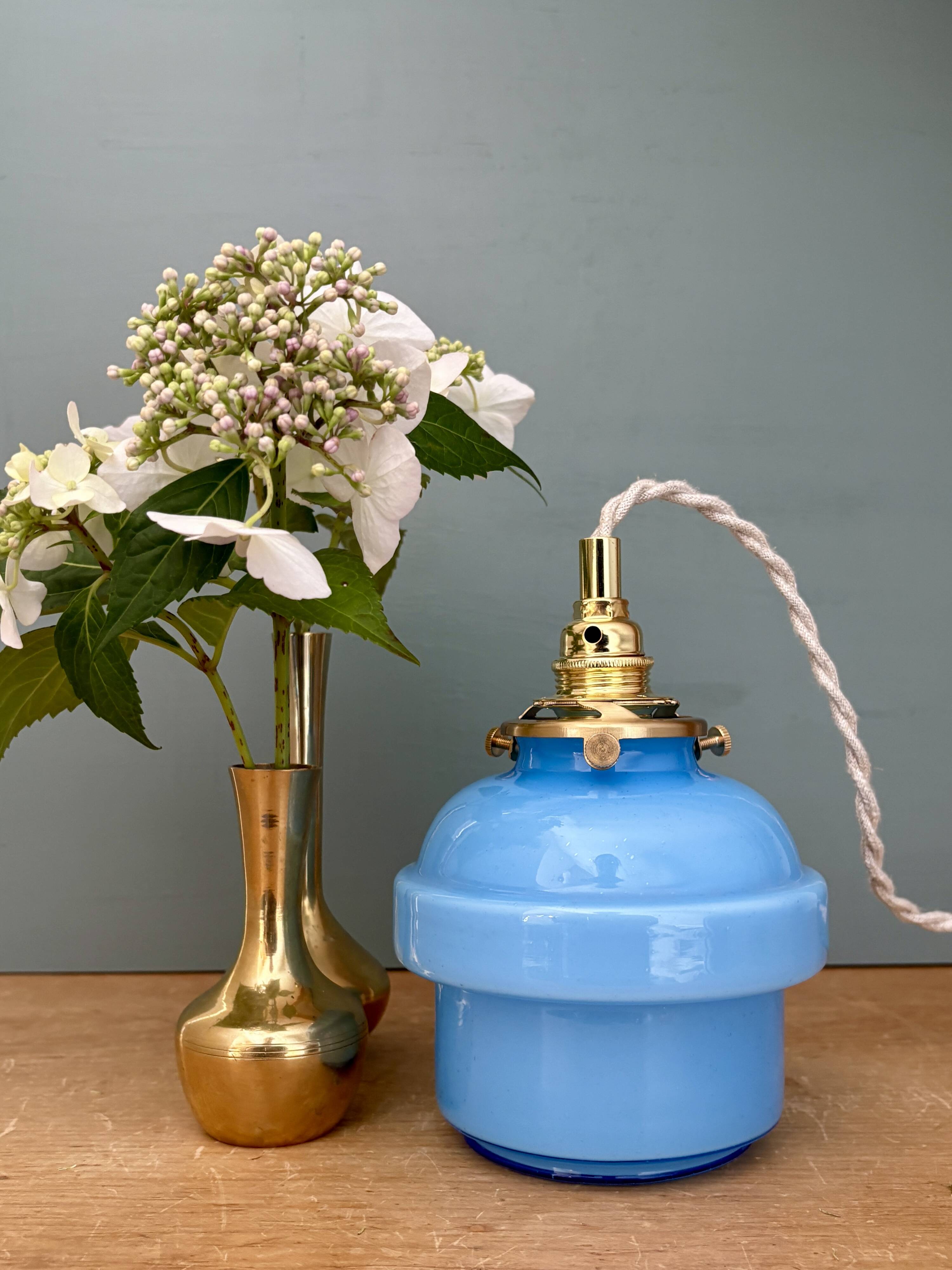 Vintage blue opaline globe pendant light
