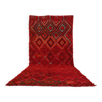 Tapis marocain vintage rouge 178 x 406 cm, tapis en laine berbère, tapis boho fait à la main