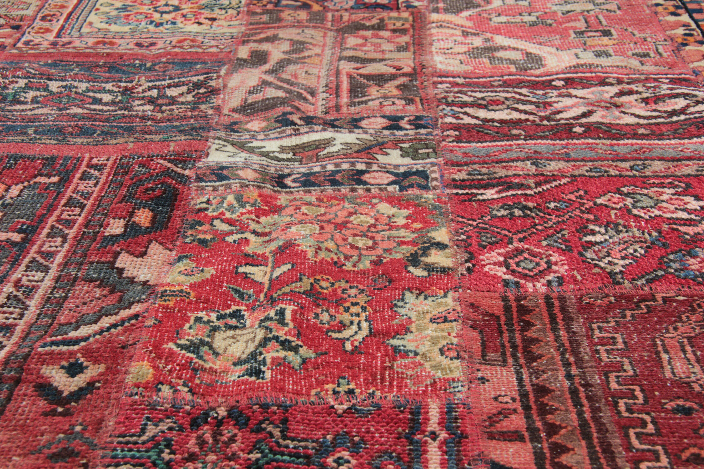 Refurbished oriental patchwork carpet handmade red wool area rug- 151x208cm