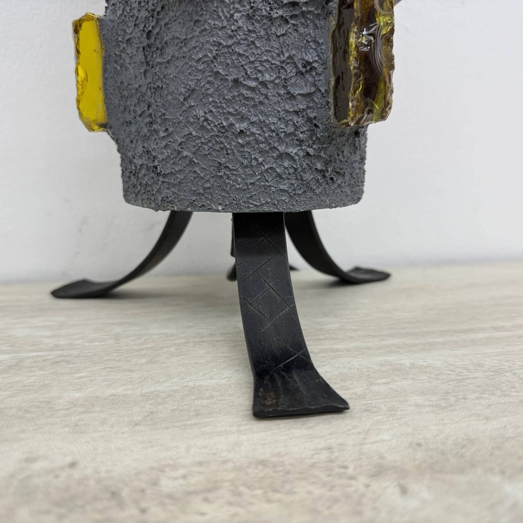 Brutalist table lamp metal and glass, 1970s
