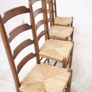 Architectural high-back chairs, straw seat, set of 4.