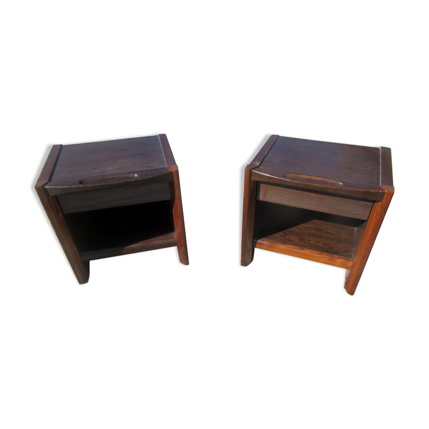 Paire de tables de chevet, vintage, placage palissandre