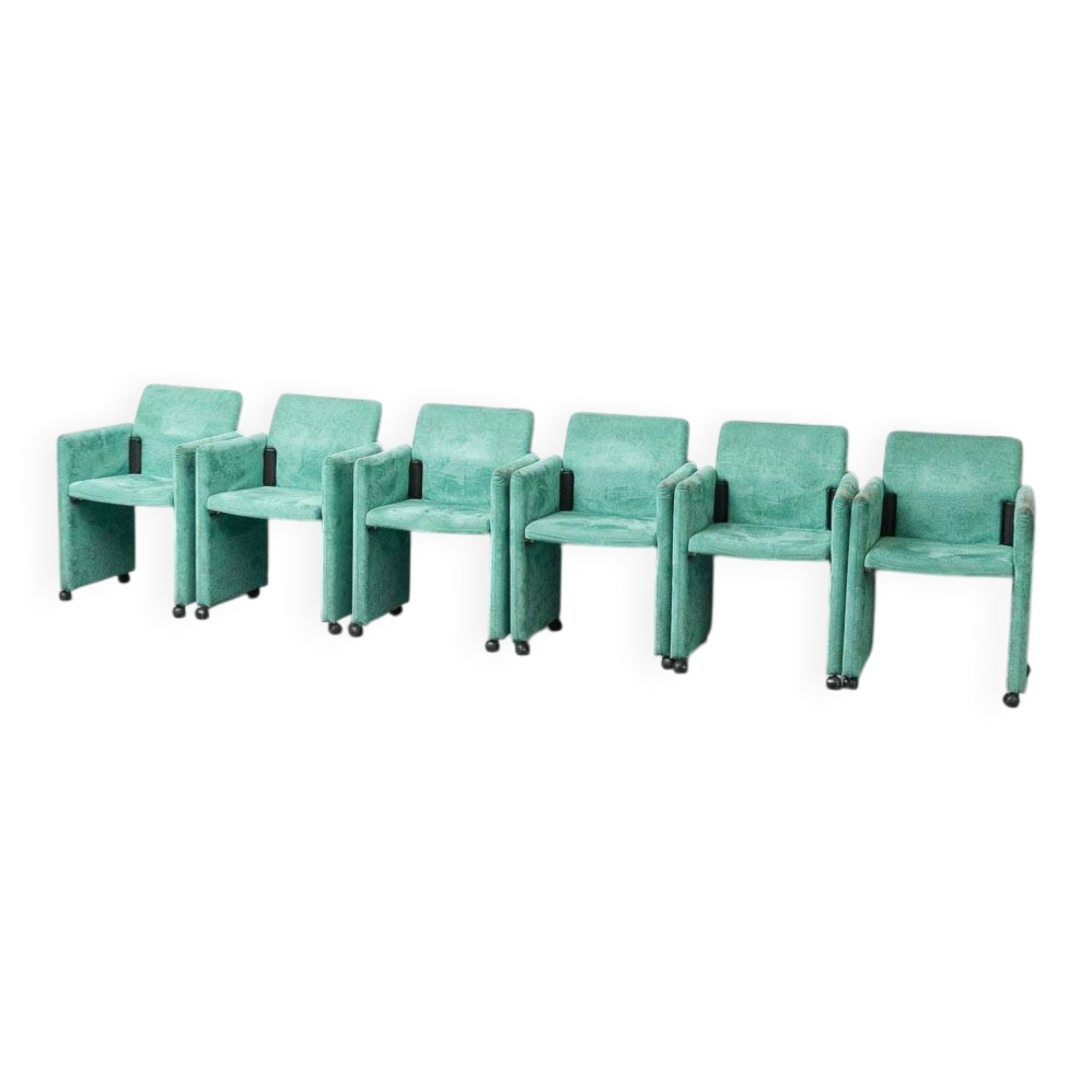 Set of 6 Roota velvet armchairs in green by Buzzati & Rocchi, 1970s