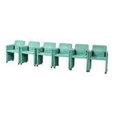 Ensemble de 6 fauteuils en velours Roota verts par Buzzati & Rocchi, années 1970.
