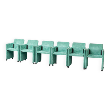 Set of 6 Roota velvet armchairs in green by Buzzati & Rocchi, 1970s