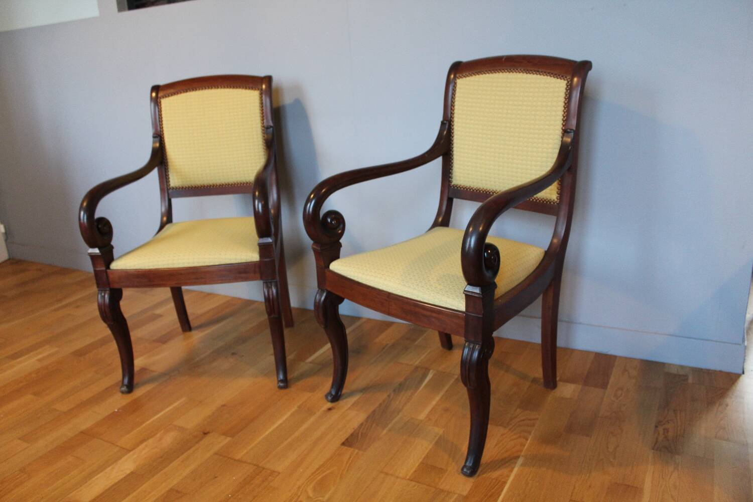 Pair of Charles X style mahogany armchairs