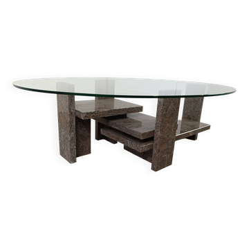 Table basse vintage en granit par Willy Ballez, 1970