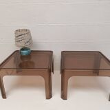 Pair of vintage 70s smoked plexiglass coffee tables by Prisunic