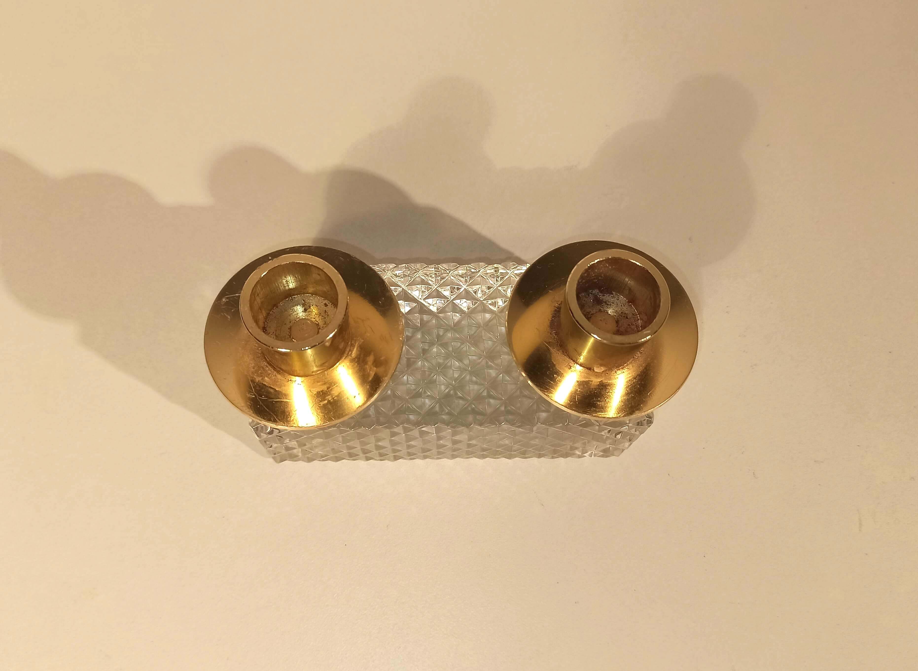 Vintage antique candle holder in molded and gilded glass