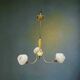 Three-light chandelier in brass and striated opaline glass – 1950s-60s