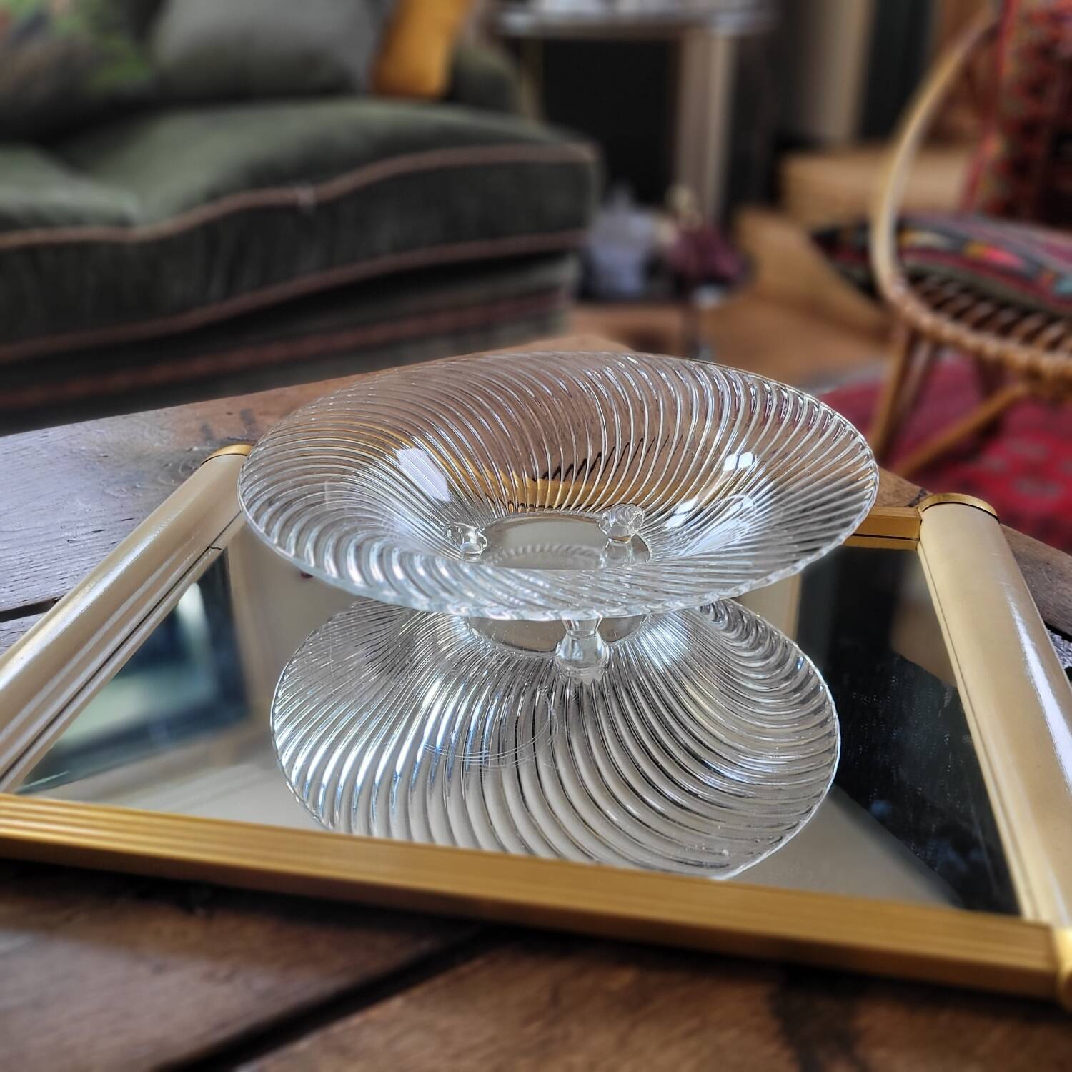 Spiral molded glass bowl – 1950s – 29 cm diameter