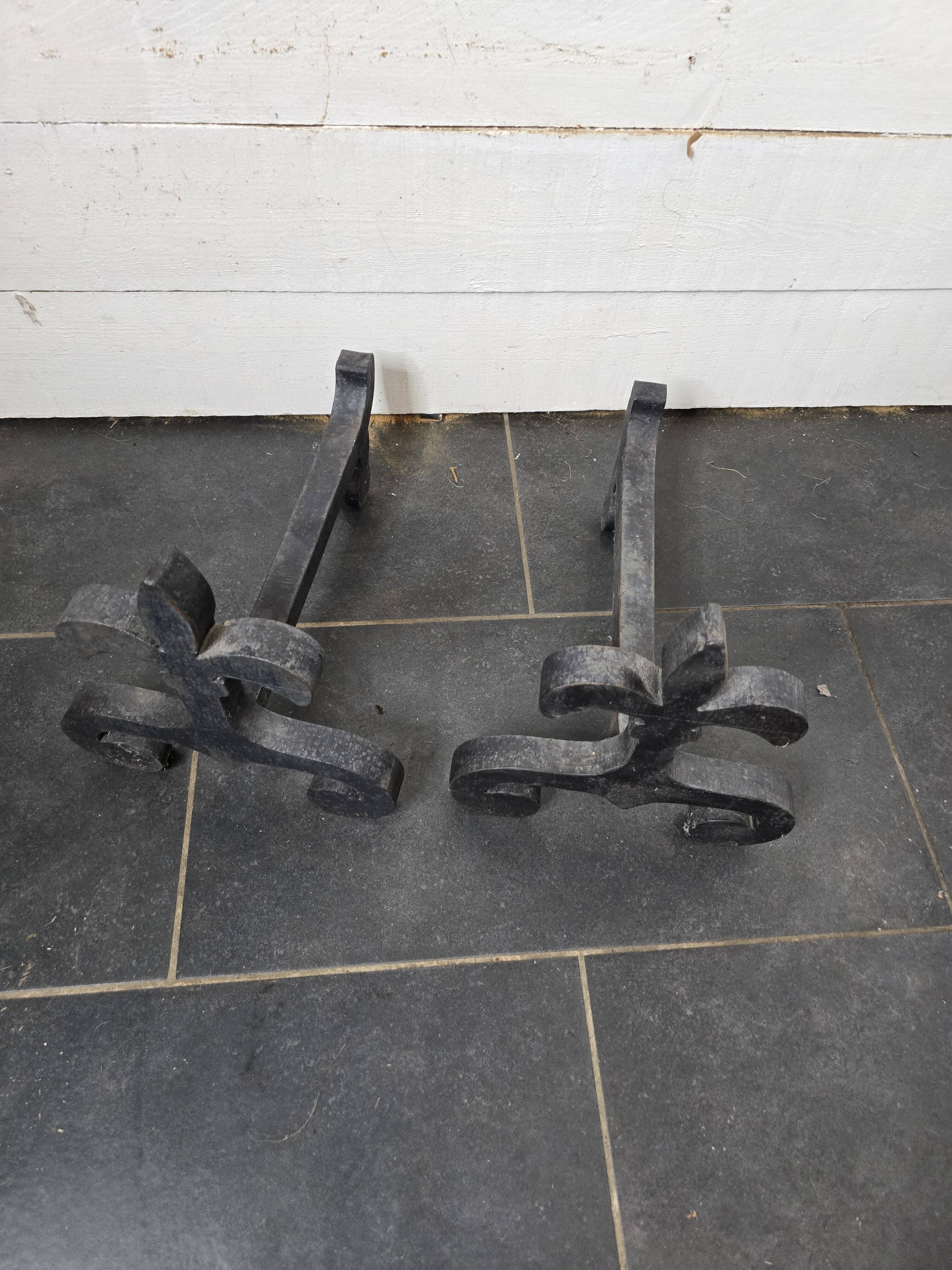 Pair of wrought iron andirons