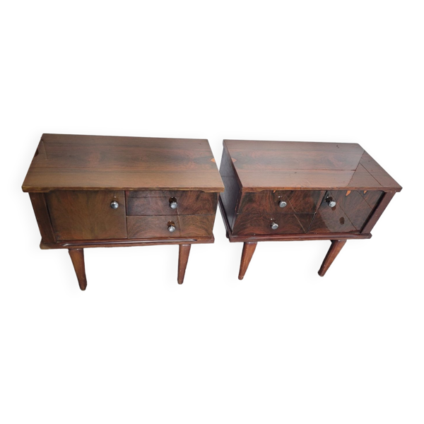 Paire de tables de chevet vintage des années 70 en noyer
