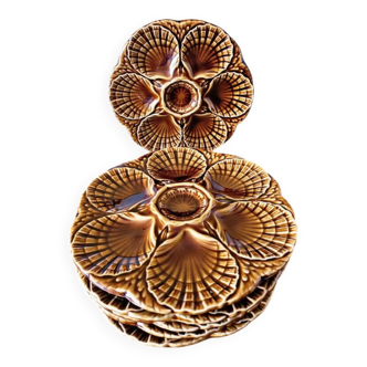 Sarreguemines barbotine oyster plates, brown (set of 6)