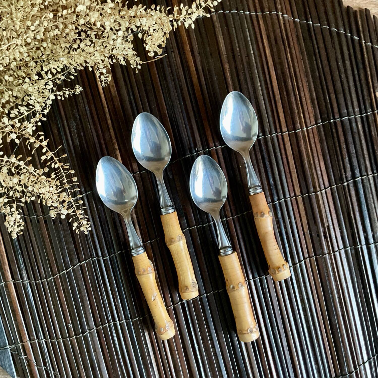 4 petites cuillères bambou vintage