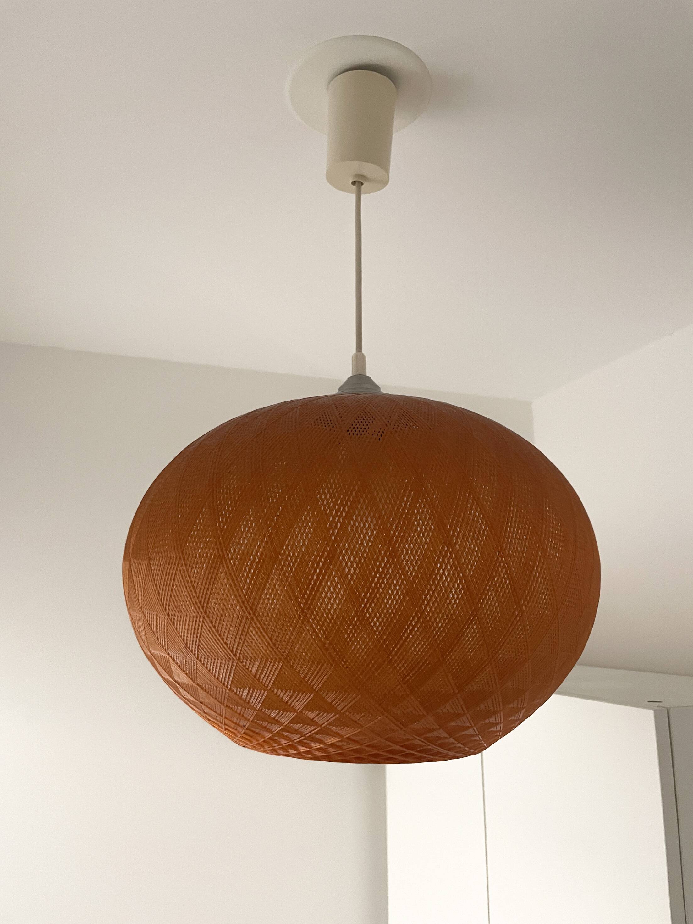 Vintage orange nylon plastic ball pendant from the 70s.