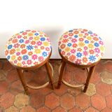 Pair of vintage wooden stools - vintage flower