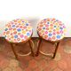 Pair of vintage wooden stools - vintage flower