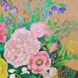 Tableau vintage bouquet à la gouache