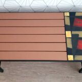 Vintage coffee table in ceramic, wood and metal.