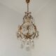 French Vintage Goldtone Metal & Crystal 3 Light Cage Chandelier 5502