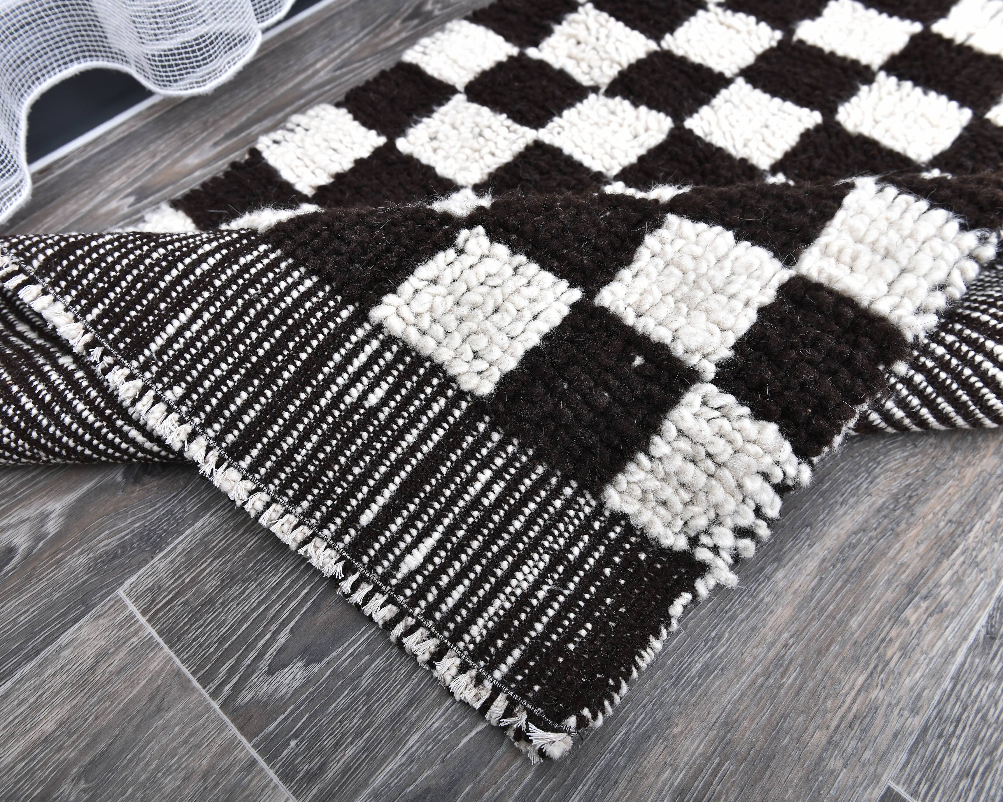 2x10 Checkered Turkish Vintage Runner Rug 69x294Cm