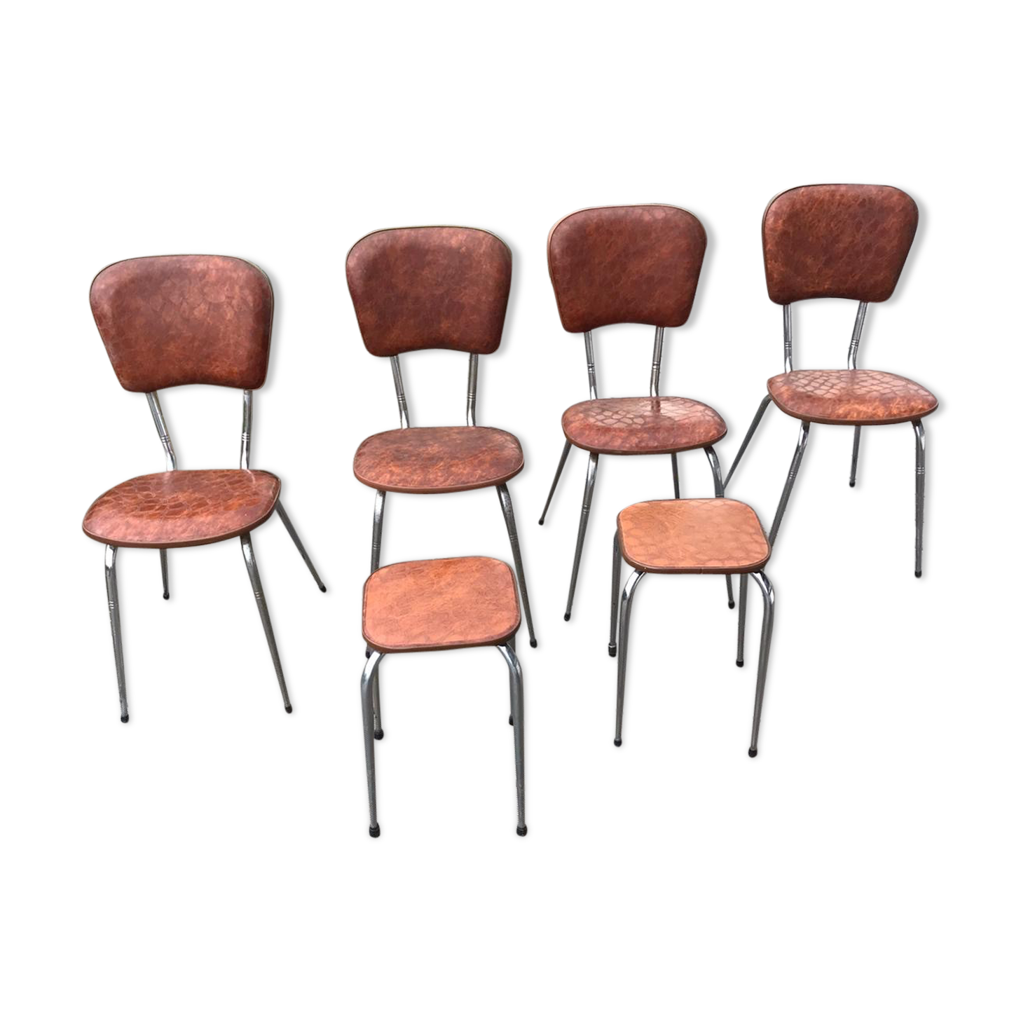 Brown skai chairs and stool