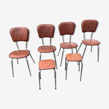 Chaises et tabouret skaï marron