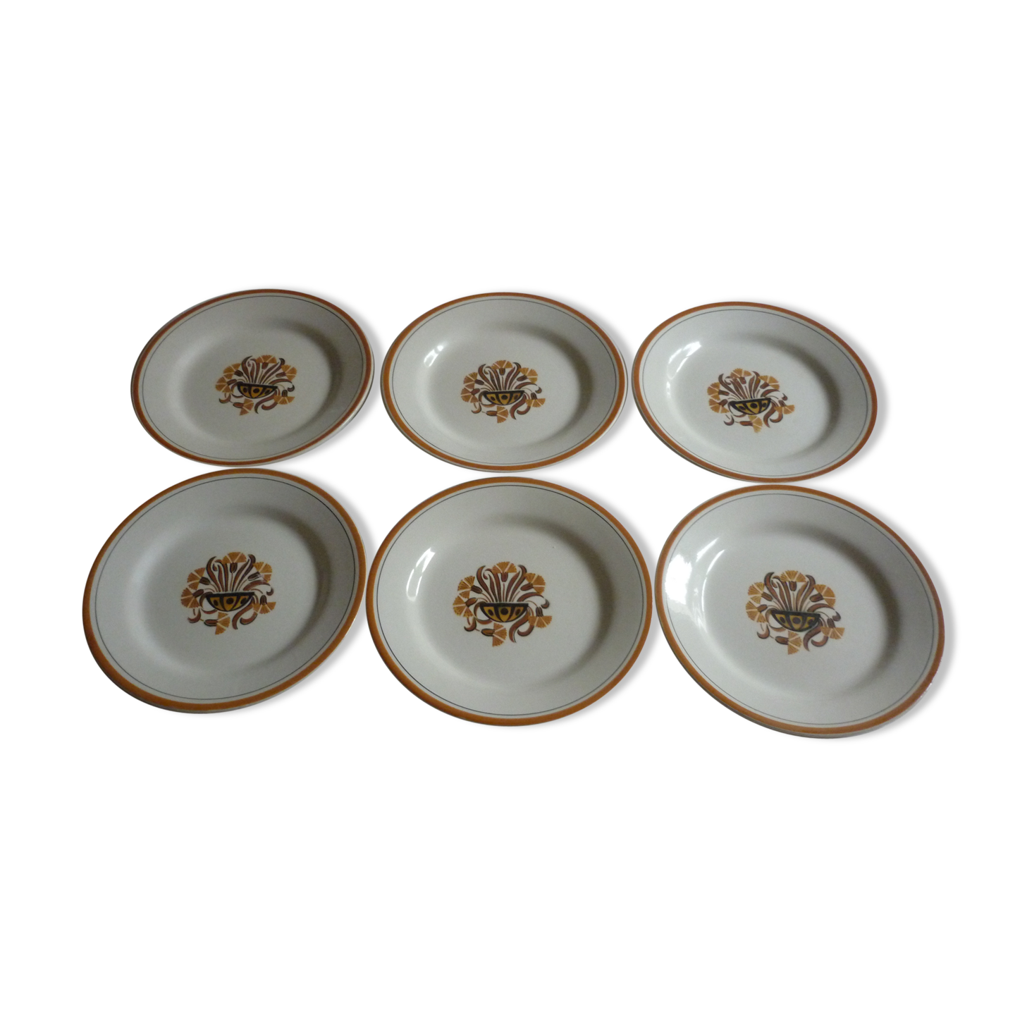 6 plates flat vintage creil montereau eyelets orange