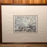 Painting j. garelli winter landscape 01/86 under glass + wood frame