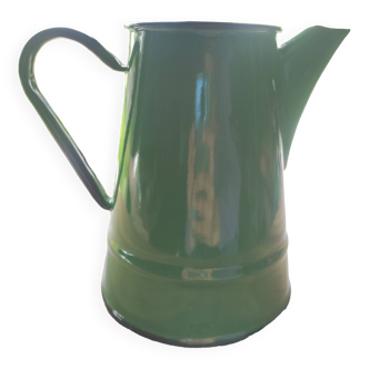 Water jug / pitcher in vintage green enameled metal