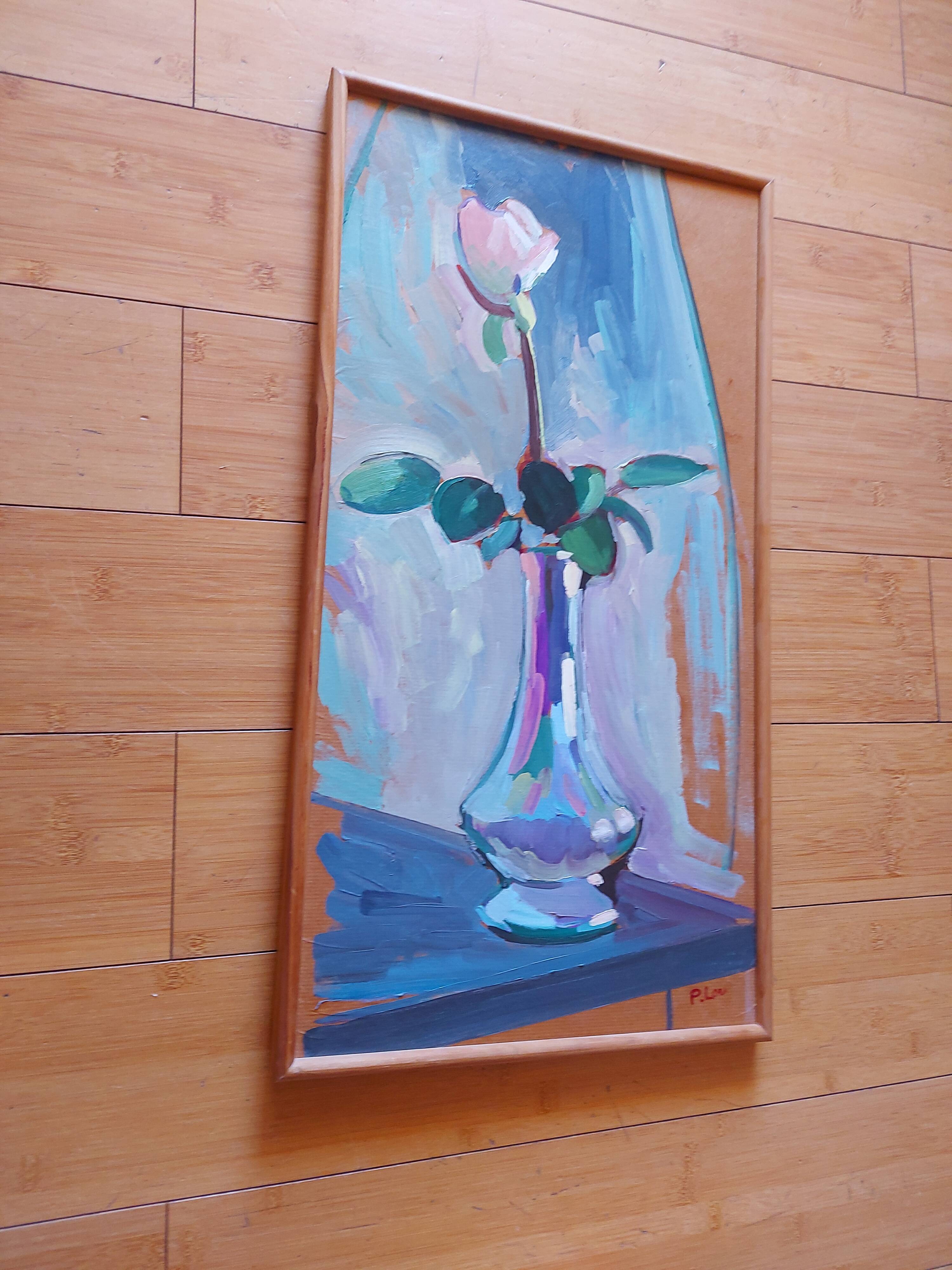 Painting, oil on wood, bouquet of flowers signed Pascal Louvet