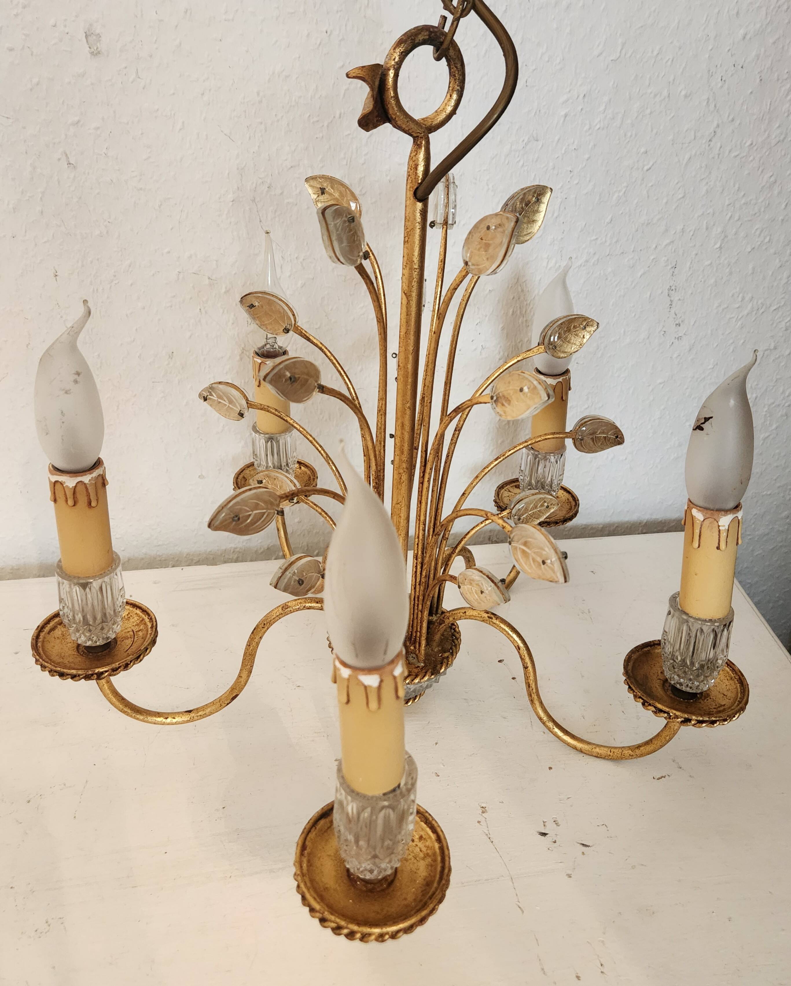 Vintage vergoldet Kronleuchter Maison Baguès Kristall 60er-70er Frankreich