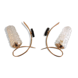 Pair of brass sconces and structured tulip glass 60/70s